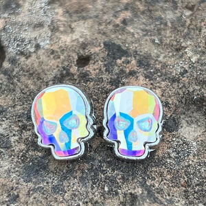 Skull post earrings made with aurora borealis Swarovski crystal